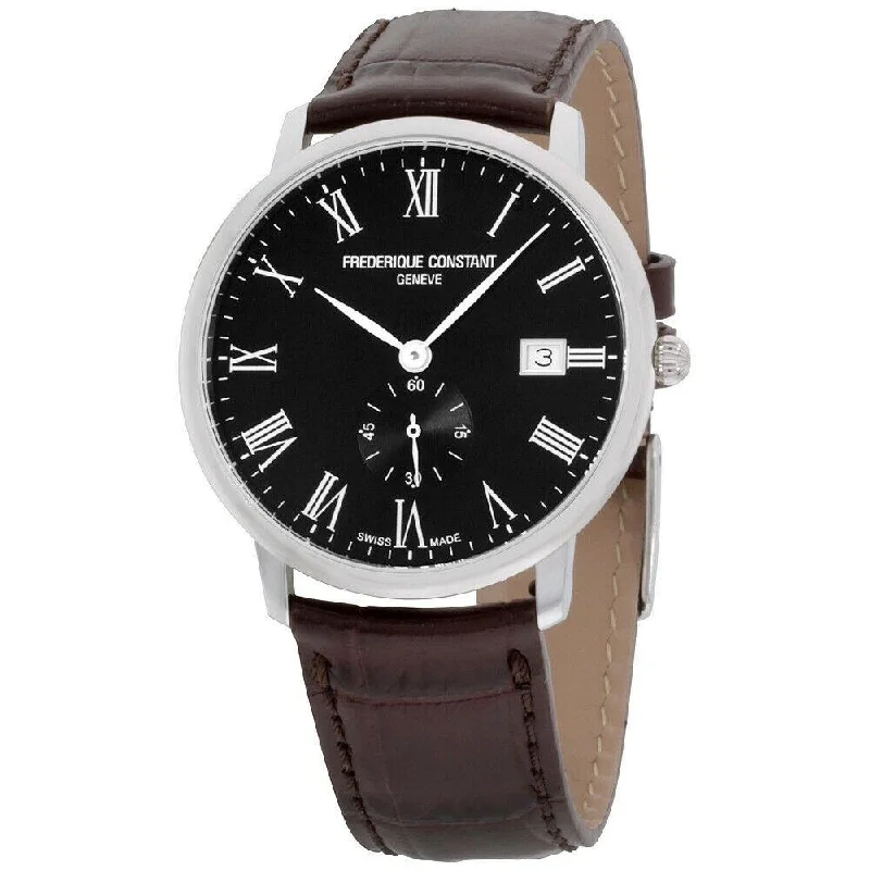 Thin band watches-Frederique Constant Men's FC-245BR5S6-DBR Slimline Brown Leather Watch