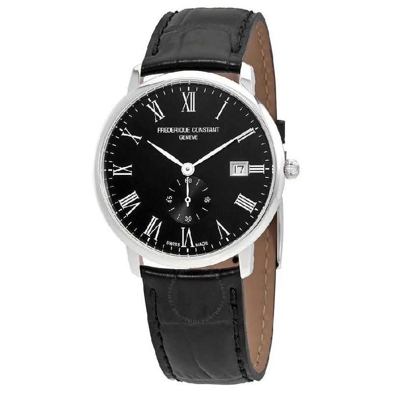 Tribal strap watches-Frederique Constant Men's FC-245BR5S6 Slimline Black Leather Watch