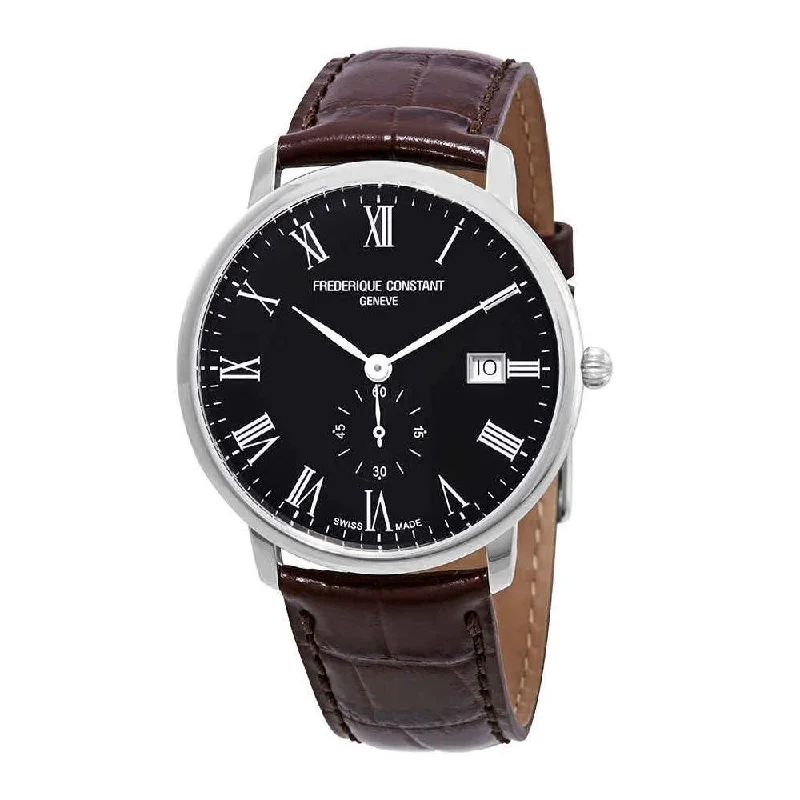 Retro dial watches-Frederique Constant Men's FC-245BR5S6DBR Slimline Brown Leather Watch