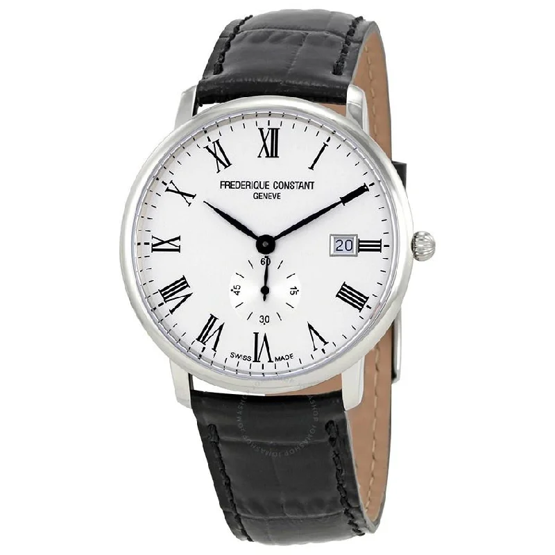 Solar strap watches-Frederique Constant Men's FC-245WR5S6 Slimline Black Leather Watch