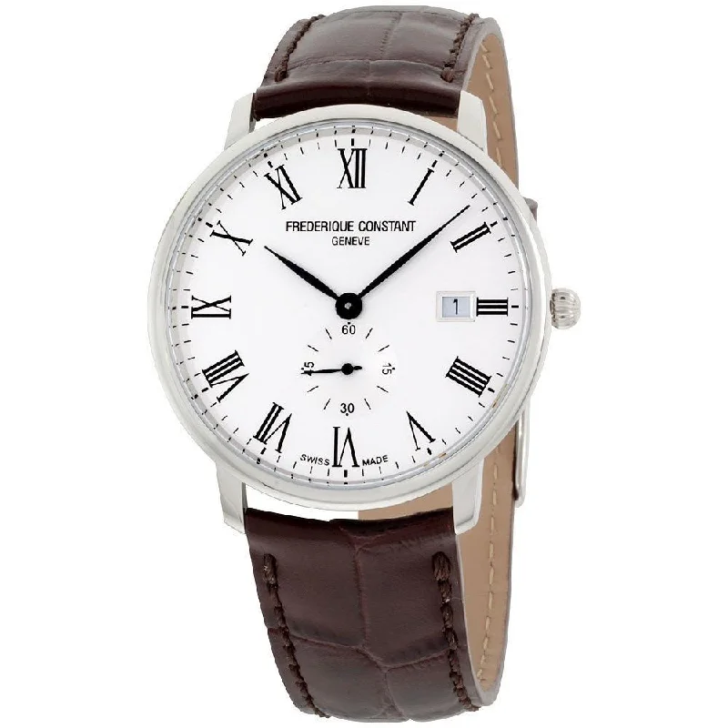 Flat dial watches-Frederique Constant Men's FC-245WR5S6DBR Slimline Brown Leather Watch