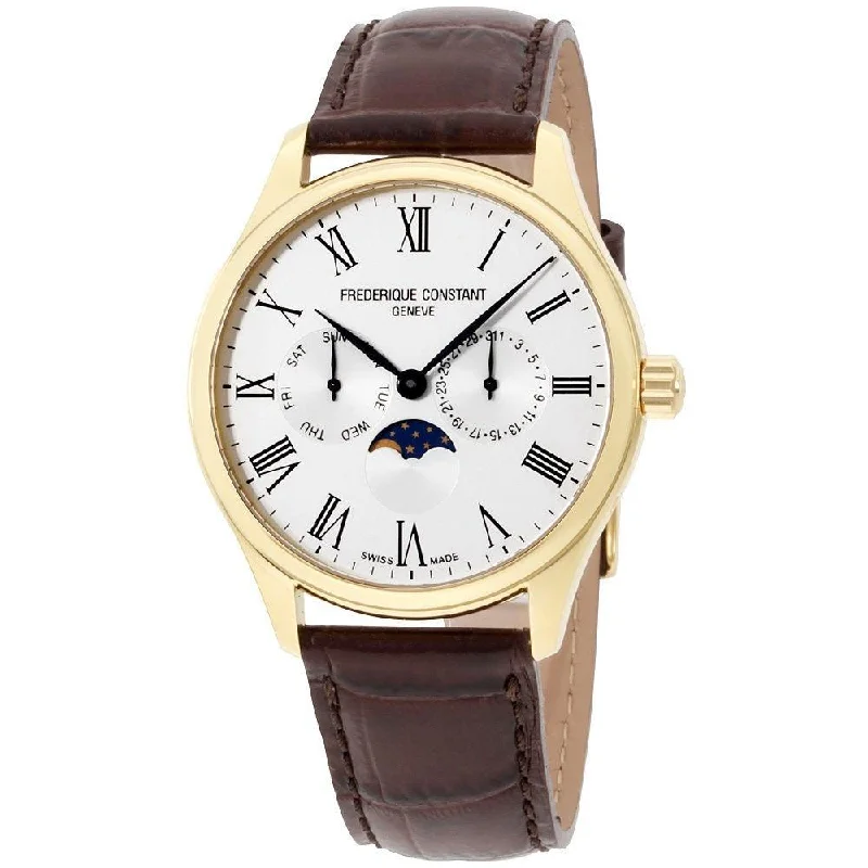 Crystal rim watches-Frederique Constant Men's FC-260WR5B5 Classics Brown Leather Watch