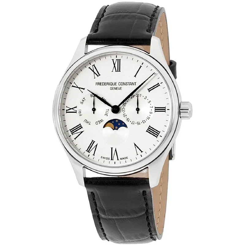 Refined leather watches-Frederique Constant Men's FC-260WR5B6 Classics Black Leather Watch