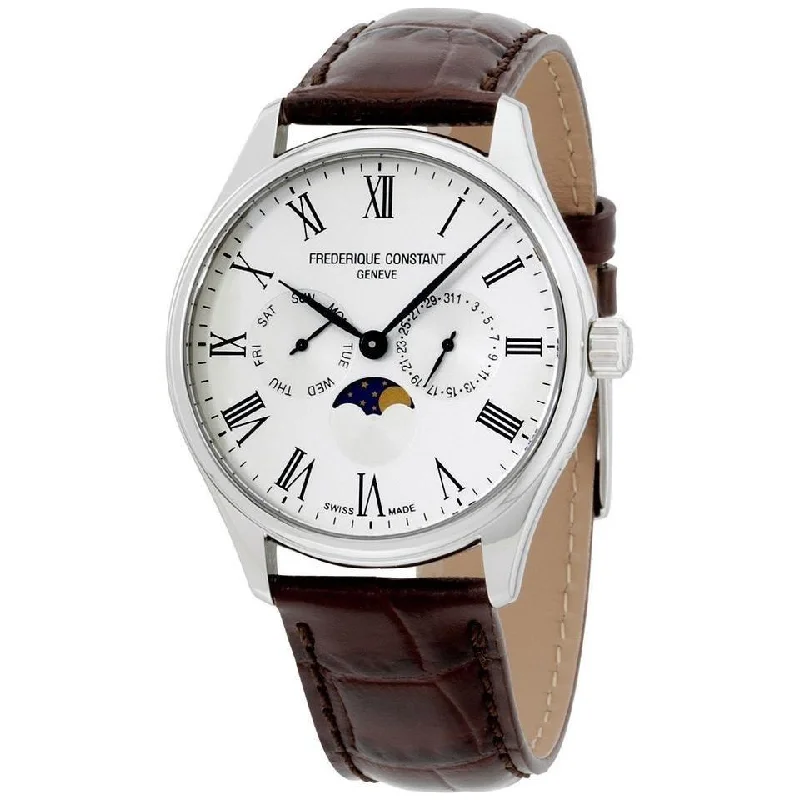 Morganite dial watches-Frederique Constant Men's FC-260WR5B6DBR Classics Moonphase display at 6 o'clock position Brown Leather Watch