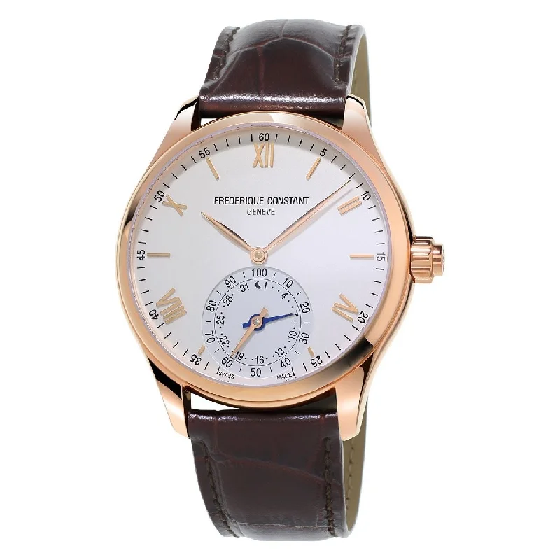 Bold black watches-Frederique Constant Men's FC-285V5B4 Horological Smartwatch Brown Leather Watch