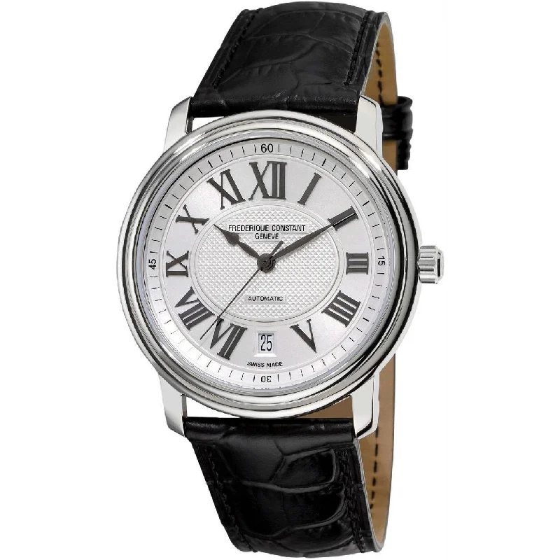 Shiny gold watches-Frederique Constant Men's FC-303M4P6 Persuasion Black Leather Watch