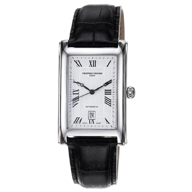 Square strap watches-Frederique Constant Men's FC-303MC4C26 Carree Black Leather Watch