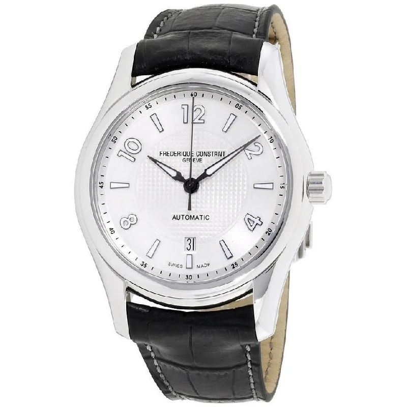 Pink strap watches-Frederique Constant Men's FC-303RMS6B6 Runabout Black Leather Watch