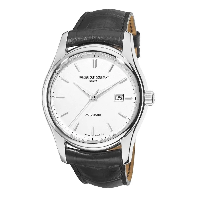 Fine square watches-Frederique Constant Men's FC-303S6B6 Classics Black Leather Watch