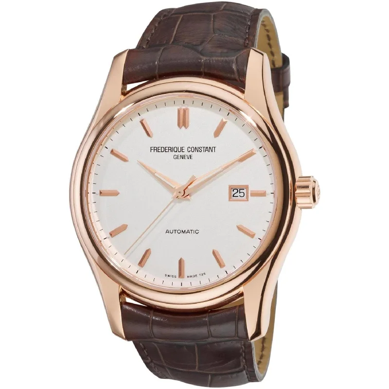 Oval face watches-Frederique Constant Men's FC-303V6B4 Clear Vision Brown Leather Watch