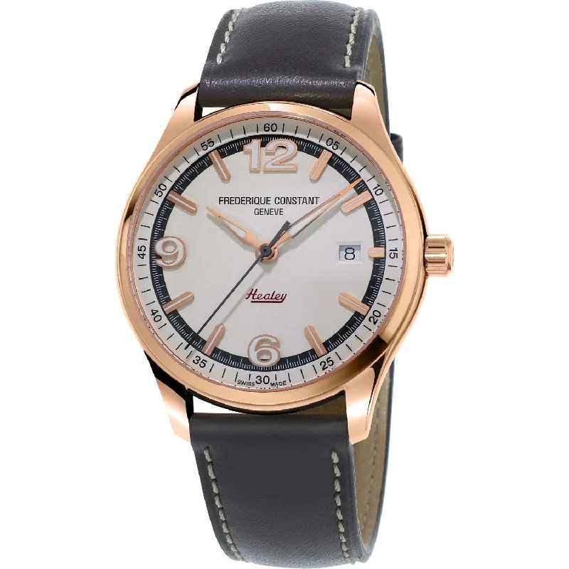 Rubber strap watches-Frederique Constant Men's FC-303WGH5B4 Vintage Rally Grey Leather Watch