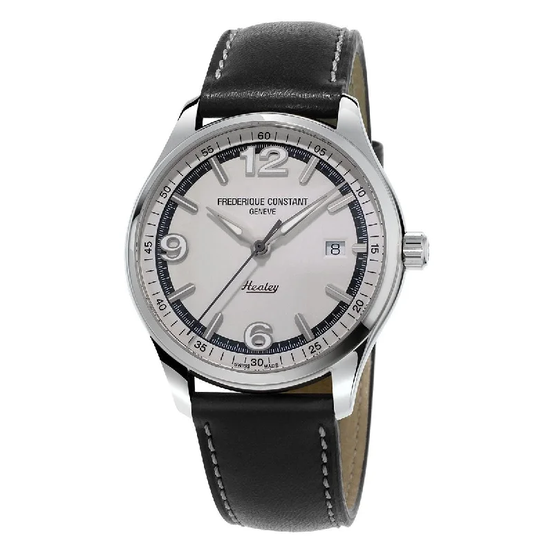 Retro slim watches-Frederique Constant Men's FC-303WGH5B6 Vintage rally Automatic Grey Leather Watch