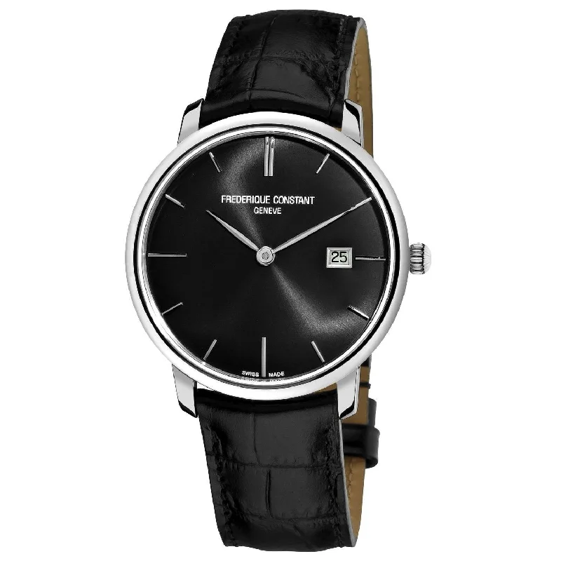 Handmade strap watches-Frederique Constant Men's FC-306G4S6 Slimline Black Leather Watch