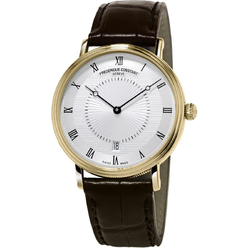 Mesh strap watches-Frederique Constant Men's FC-306MC4S35 Slimline Classics Brown Leather Watch