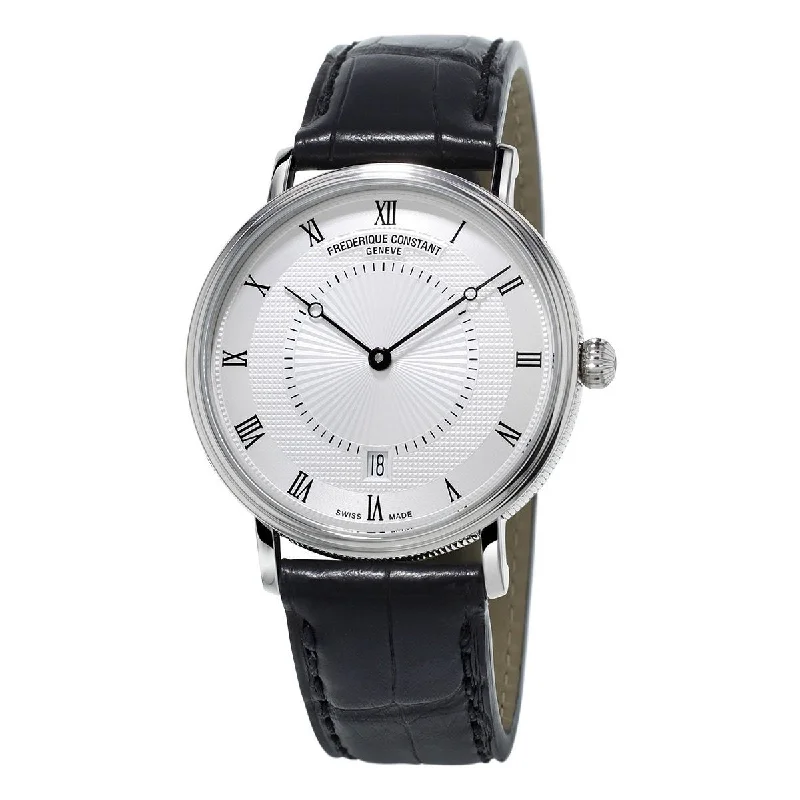 Rose bezel watches-Frederique Constant Men's FC-306MC4S36 Slimline Black Leather Watch