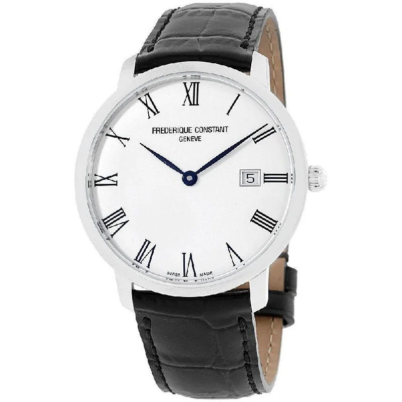 Two-tone band watches-Frederique Constant Men's FC-306MR4S6 Slimline Black Leather Watch