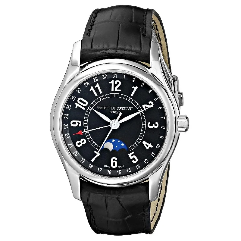 Gold strap watches-Frederique Constant Men's FC-330B6B6 Index Black Leather Watch