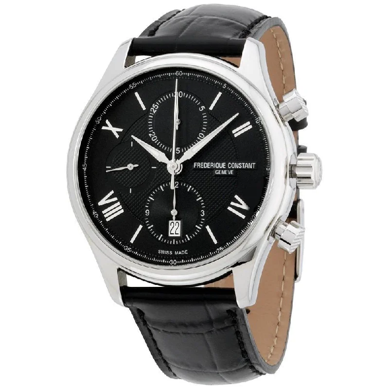 Daily sleek watches-Frederique Constant Men's FC-392MDG5B6 Runabout Chronograph Black Leather Watch