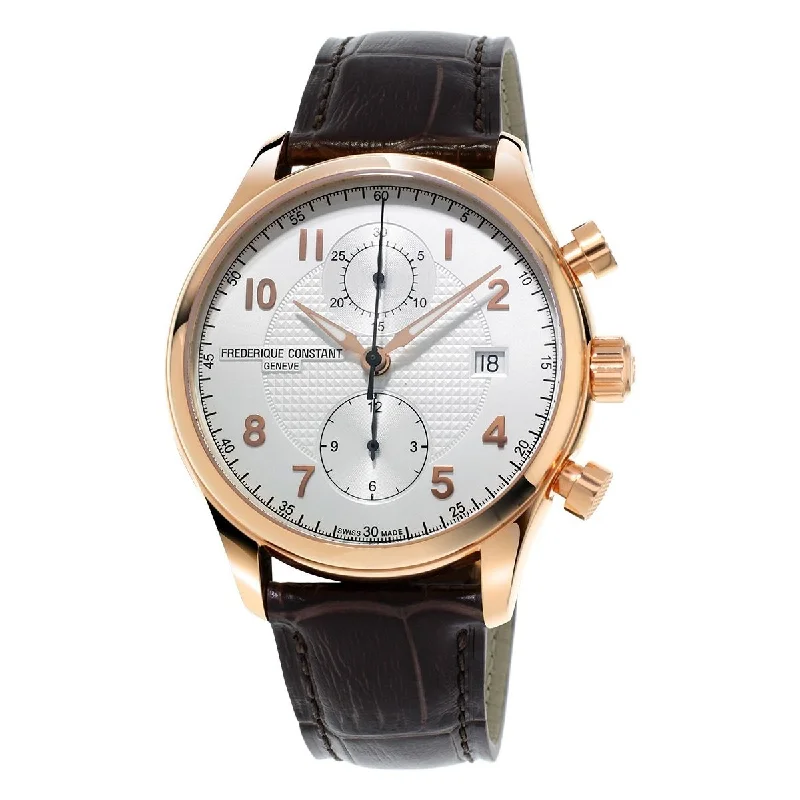 Stone strap watches-Frederique Constant Men's FC-393RM5B4 Runabout Cronograph Brown Leather Watch