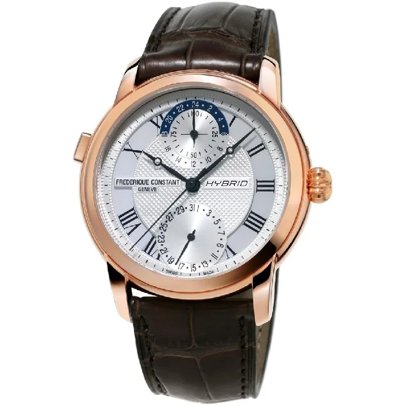 Shiny silver watches-Frederique Constant Men's FC-750MC4H4 Hybrid Manufacture Brown Leather Watch