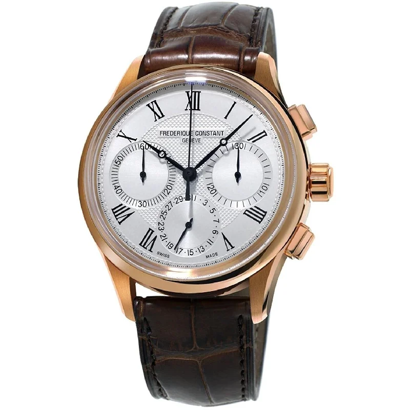 Amethyst bezel watches-Frederique Constant Men's FC-760MC4H4 Flyback Chronograph Brown Leather Watch