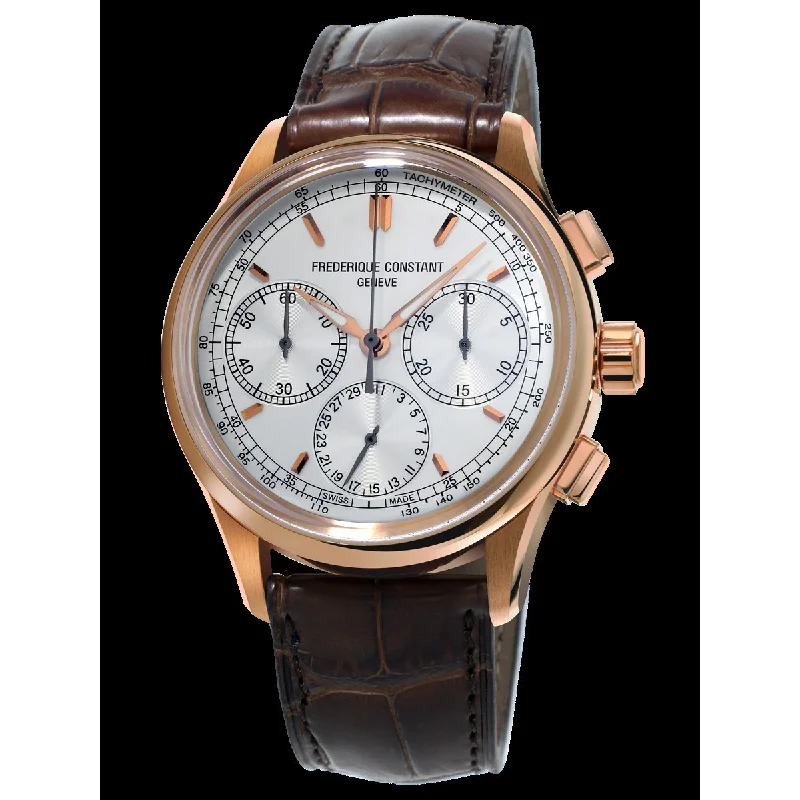 Wide band watches-Frederique Constant Men's FC-760V4H4 Manufacture Chronograph Brown Leather Watch