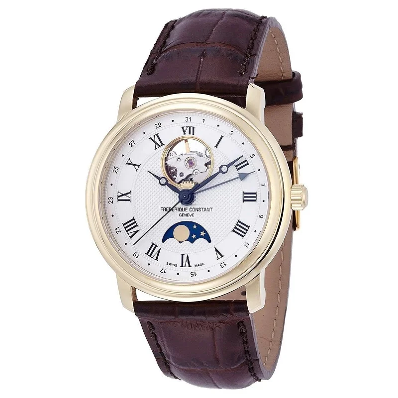 Layered metal watches-Frederique Constant Men's FC335MC4P5 Classics Moonphase Automatic Brown Leather Watch