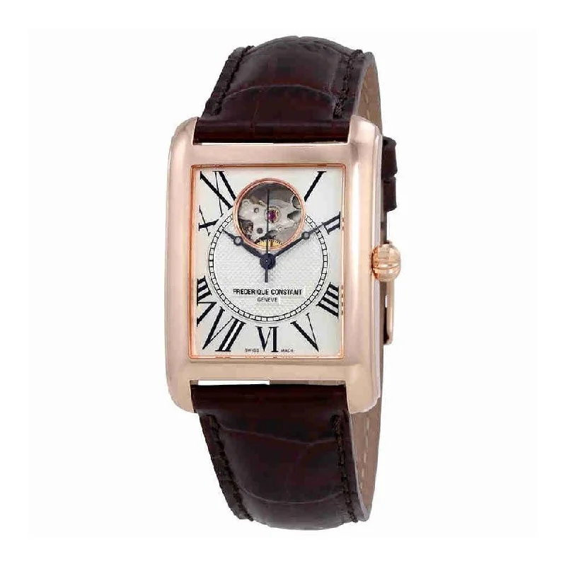 Polished gold watches-Frederique Constant Unisex FC-310MC4S34 Carree Brown Leather Watch