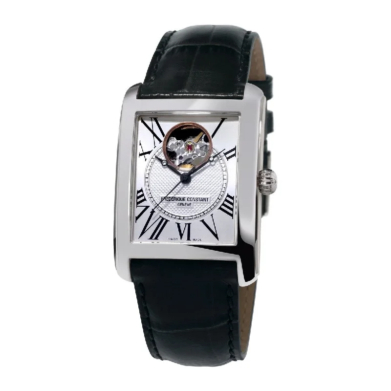 Retro dial watches-Frederique Constant Unisex FC-310MC4S36 Carree Black Leather Watch