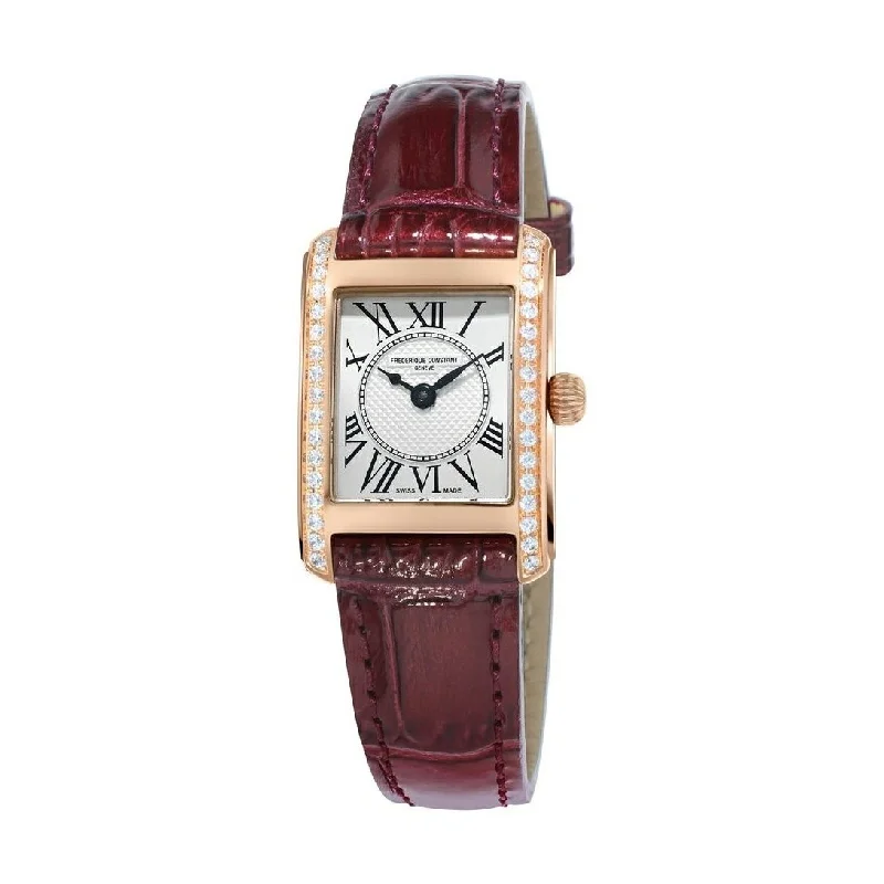 Light metal watches-Frederique Constant Women's FC-200MCD14 Carree Burgundy Leather Watch