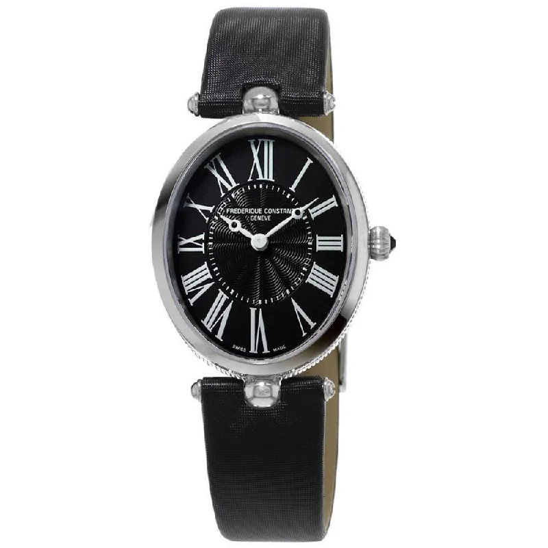 Crystal rim watches-Frederique Constant Women's FC-200MPB2V6 Art Deco Black Fabric Watch