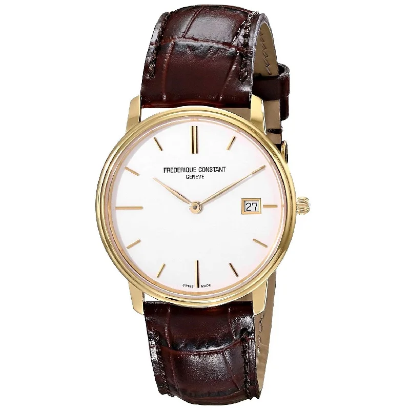 Bold black watches-Frederique Constant Women's FC-220NW4S5 Slimline Brown Leather Watch