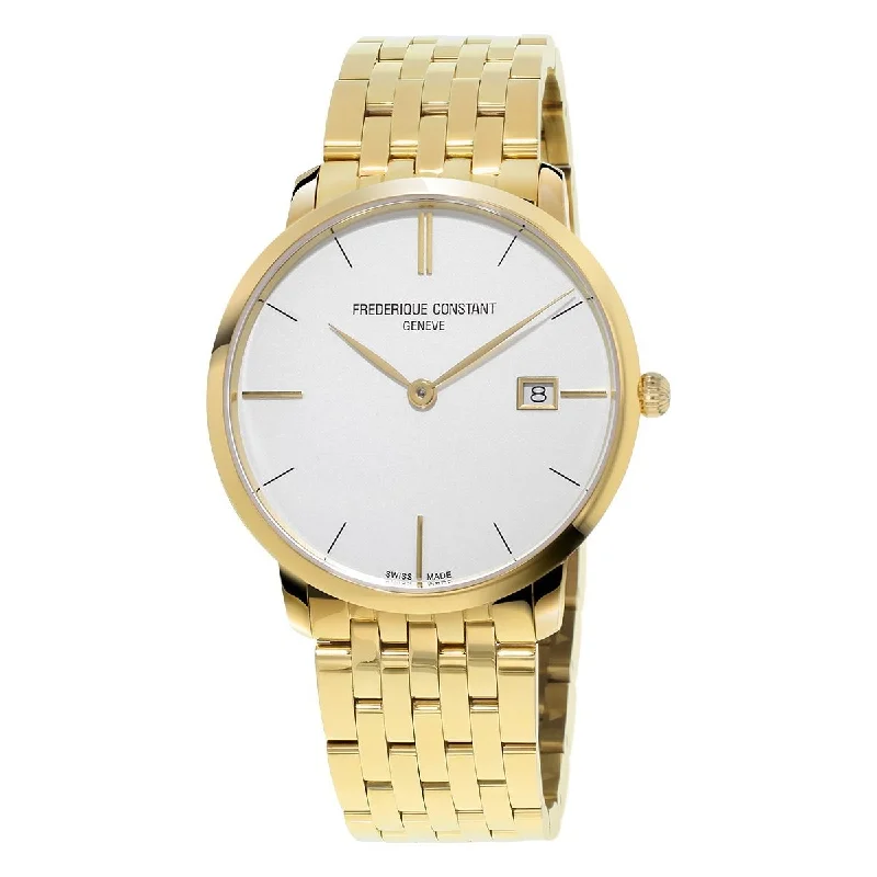 Crafted strap watches-Frederique Constant Women's FC-220V5S5B Slimline Gold-Tone Stainless Steel Watch