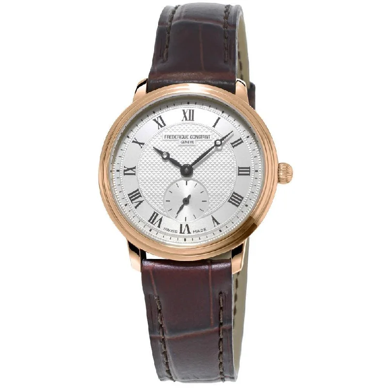 Petal face watches-Frederique Constant Women's FC-235M1S4 Slimline Brown Leather Watch