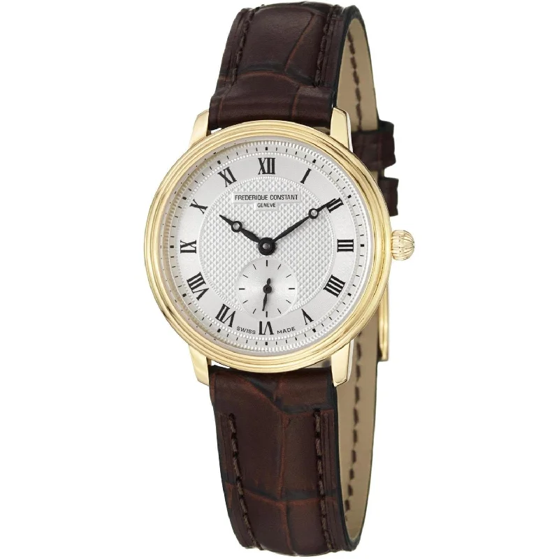 Sporty chrono watches-Frederique Constant Women's FC-235M1S5 Slimline Brown Leather Watch