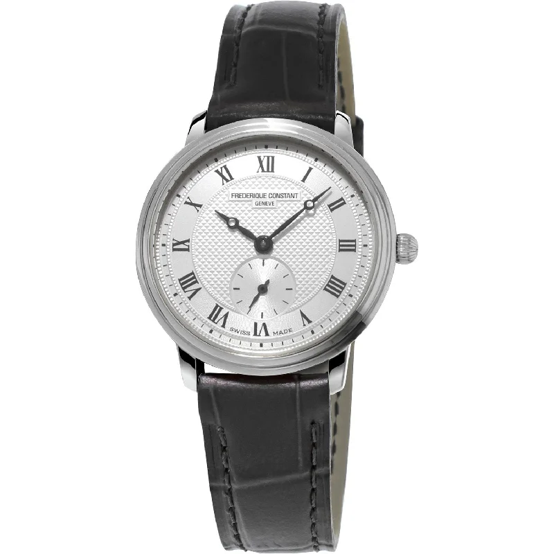 Dual-tone strap watches-Frederique Constant Women's FC-235M1S6 Slimline Black Leather Watch