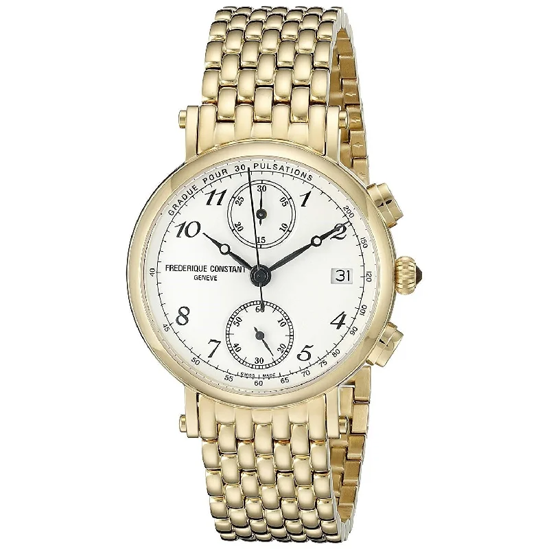 Eco leather watches-Frederique Constant Women's FC-291A2R5B Classic Chronograph Gold-Tone Stainless Steel Watch