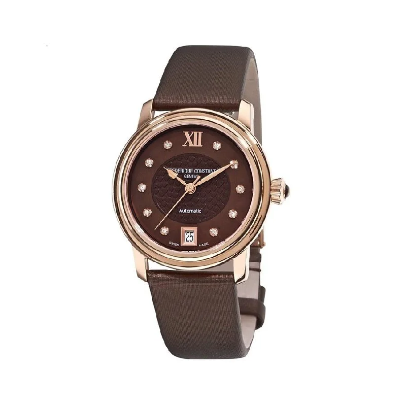 Gem face watches-Frederique Constant Women's FC-303CHD2P4 Classic Diamond Brown Satin Watch