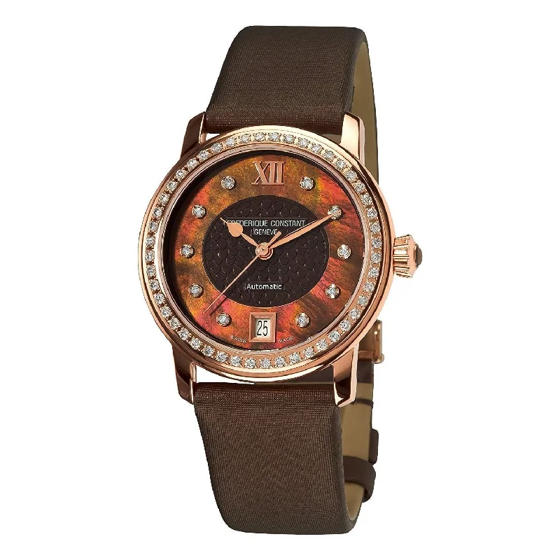 Sleek leather watches-Frederique Constant Women's FC-303CHD2PD4 Classic Diamond Brown Satin Watch