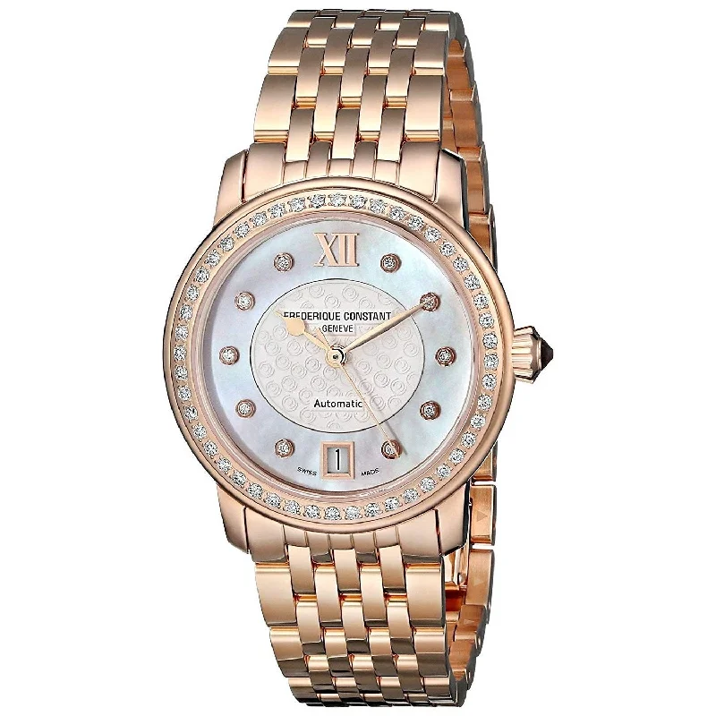 Bright dial watches-Frederique Constant Women's FC-303WHF2PD4B3 World Heart Federation Diamond Rose-Tone Stainless Steel Watch