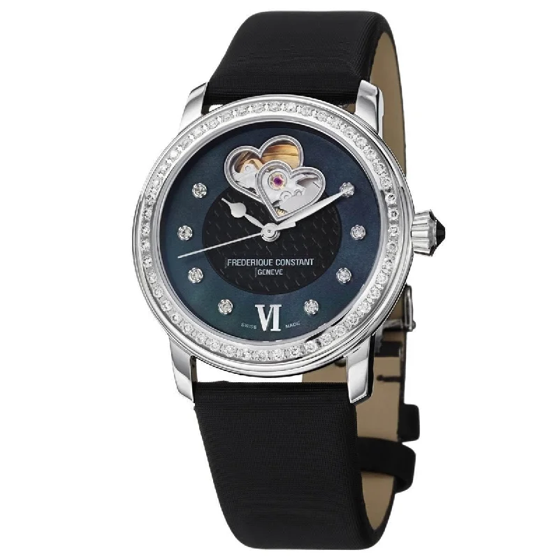 Retro slim watches-Frederique Constant Women's FC-310BDHB2PD6 Heartbeat Diamond Black Satin Watch