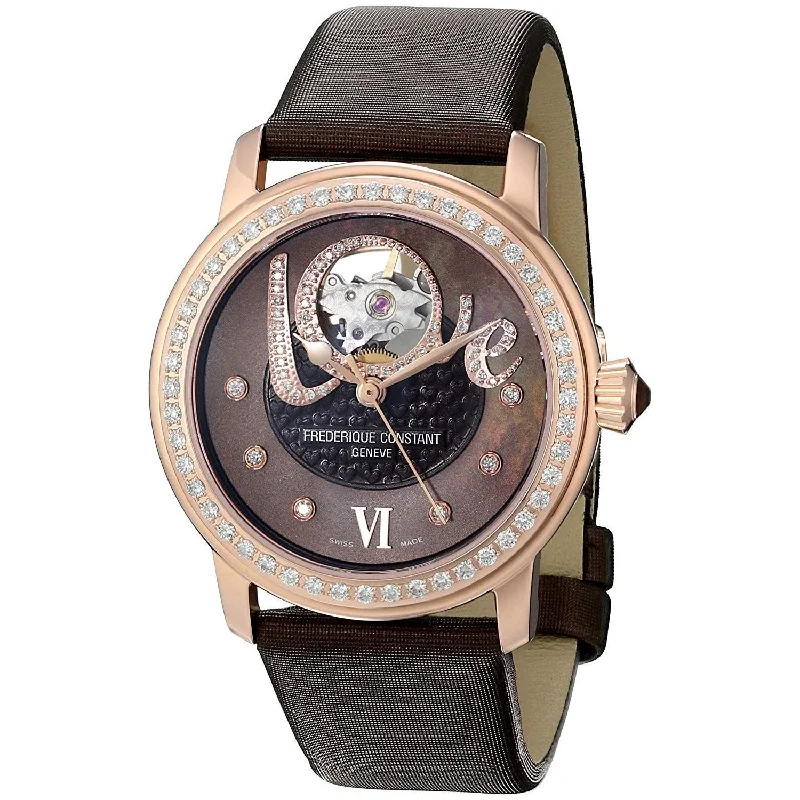 High shine watches-Frederique Constant Women's FC-310CLHB2PD4 Heartbeat Diamond Brown Satin Watch