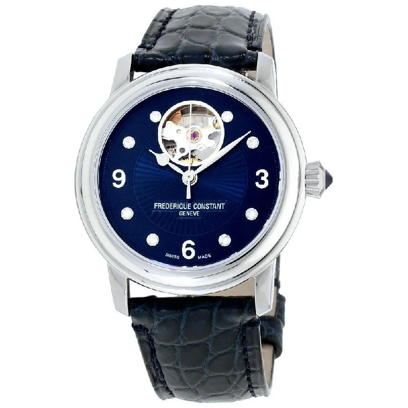 Pure slim watches-Frederique Constant Women's FC-310HBAND2P6 Heart Beat Blue Leather Watch