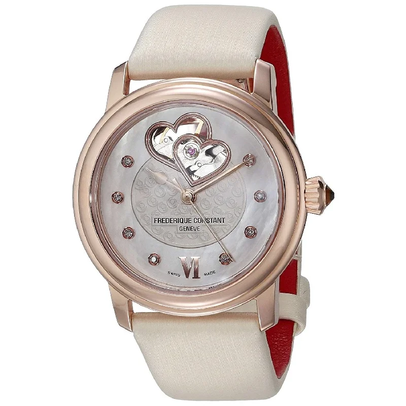 Quartz strap watches-Frederique Constant Women's FC-310WHF2P4 World Heart Federation Diamond White Satin Watch