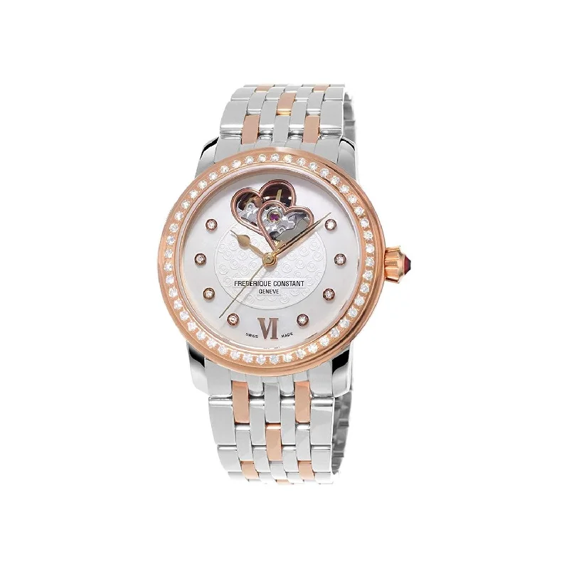 Gold strap watches-Frederique Constant Women's FC-310WHF2PD2B3 World Heart Federation Diamond Two-Tone Stainless Steel Watch