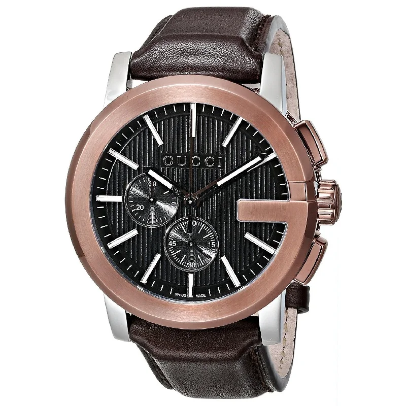 Daily bold watches-Gucci Men's YA101202 G-Chrono Chronograph Brown Leather Watch