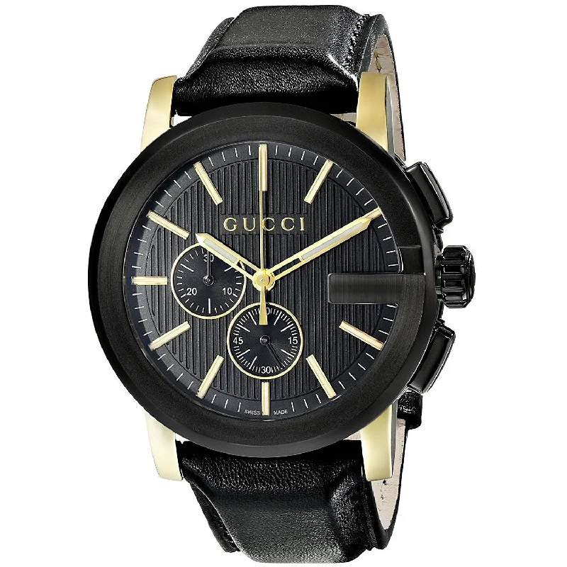 Thick rim watches-Gucci Men's YA101203 G-Chrono Chronograph Black Leather Watch