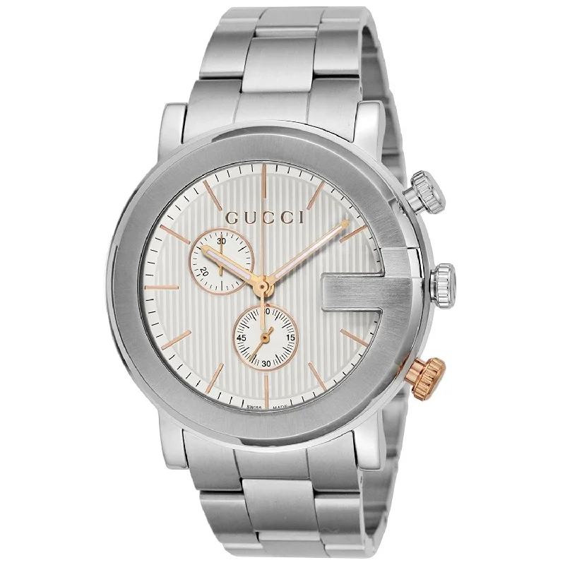 Textured band watches-Gucci Men's YA101360 G Chronograph Chronograph Stainless Steel Watch