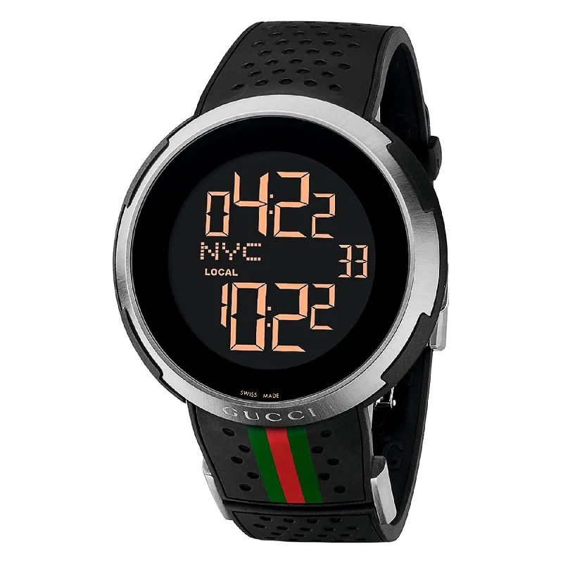 Fine square watches-Gucci Men's YA114103 I-Gucci Digital Black Rubber Watch