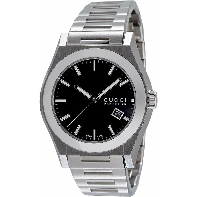 Stone strap watches-Gucci Men's YA115209 115 Pantheon Stainless Steel Watch